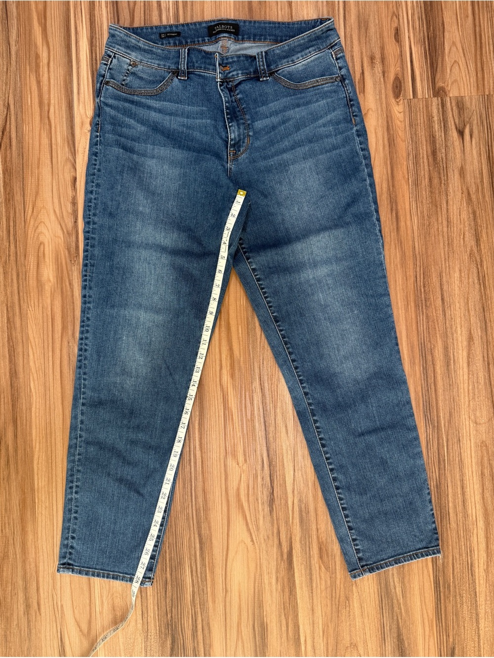 J. Crew Dark Blue Straight Leg Jeans with Gold Stitching